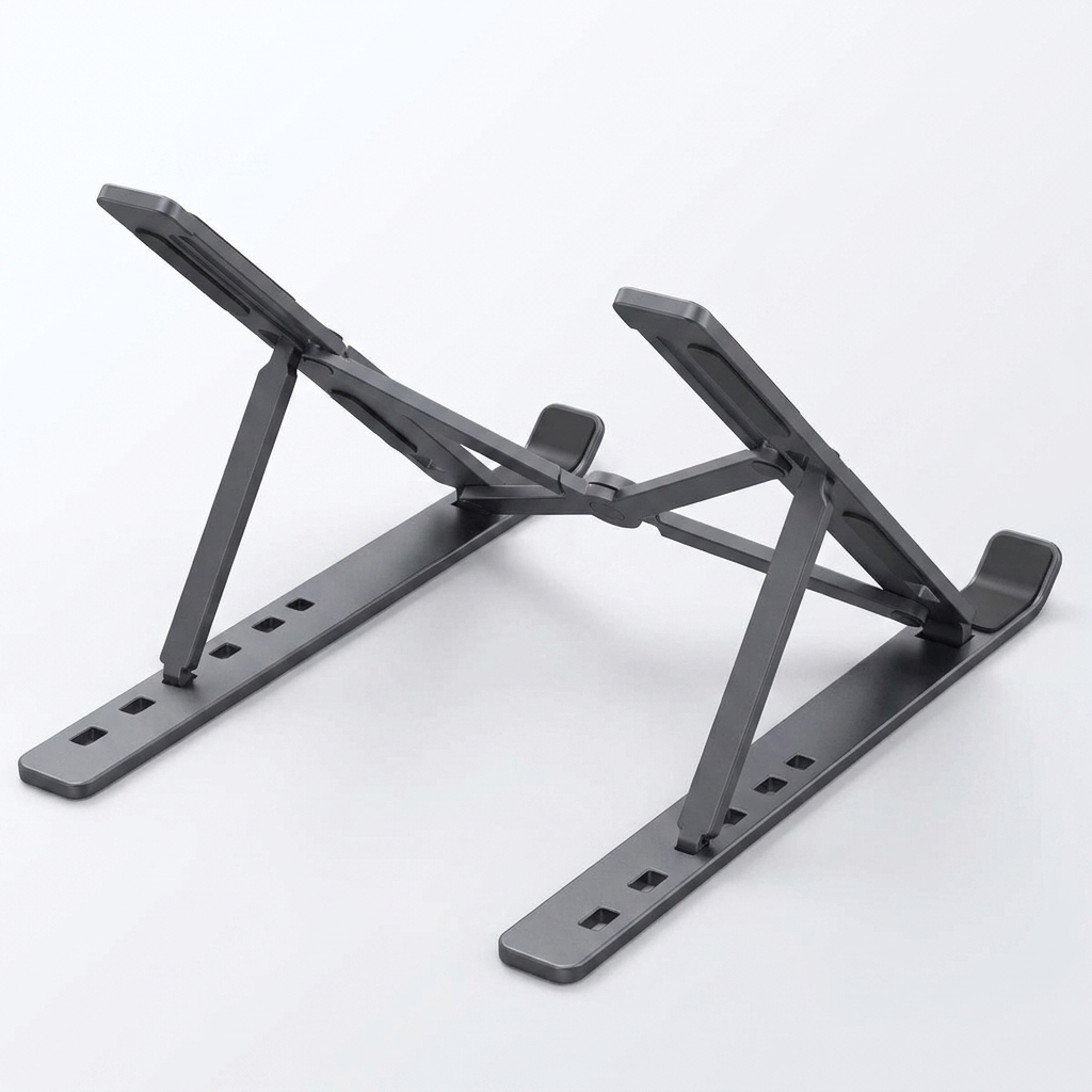 An adjustable aluminum stand that brings your laptop to eye level, ending neck pain and improving airflow for all-day performance.