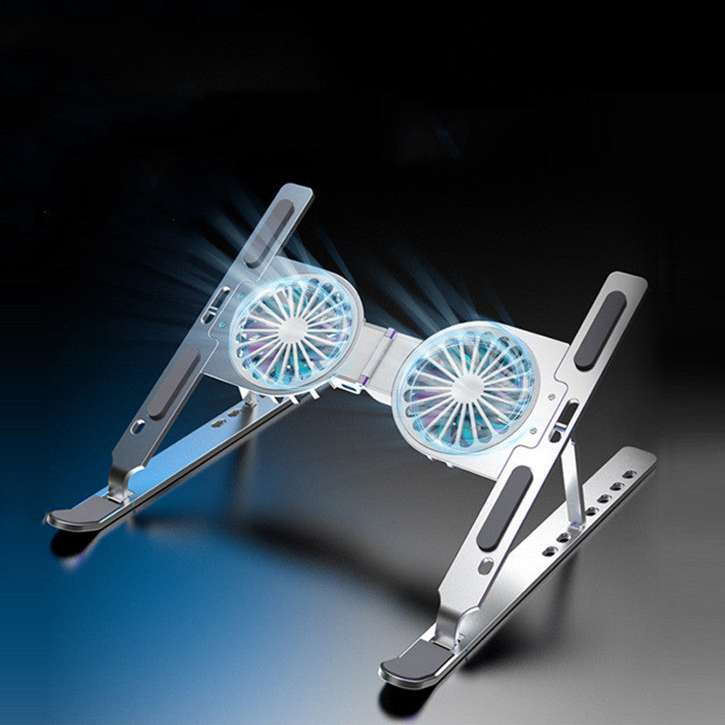 Portable laptop holder featuring dual cooling fans for airflow