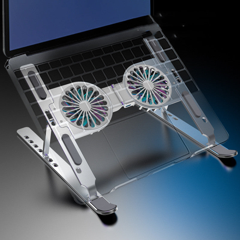 Slim laptop stand with integrated cooling fan for gaming laptops